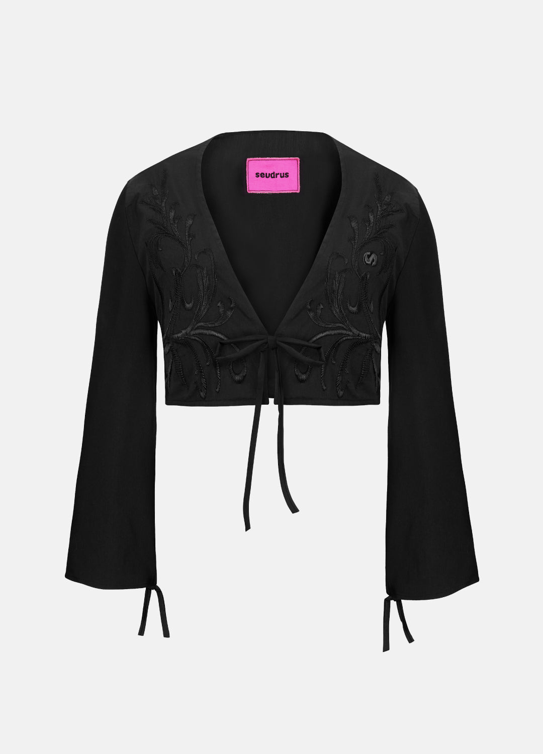 Embroidered Cotton Black Floral Cardigan