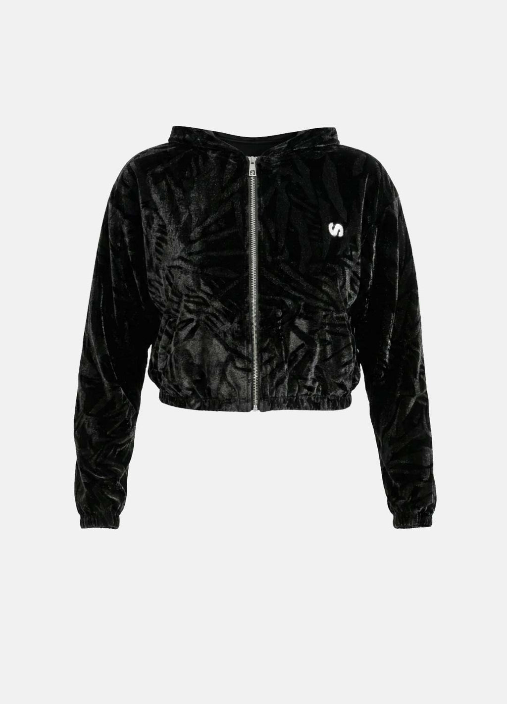 Dark Floral Kadife Siyah Fermuarlı Hırka