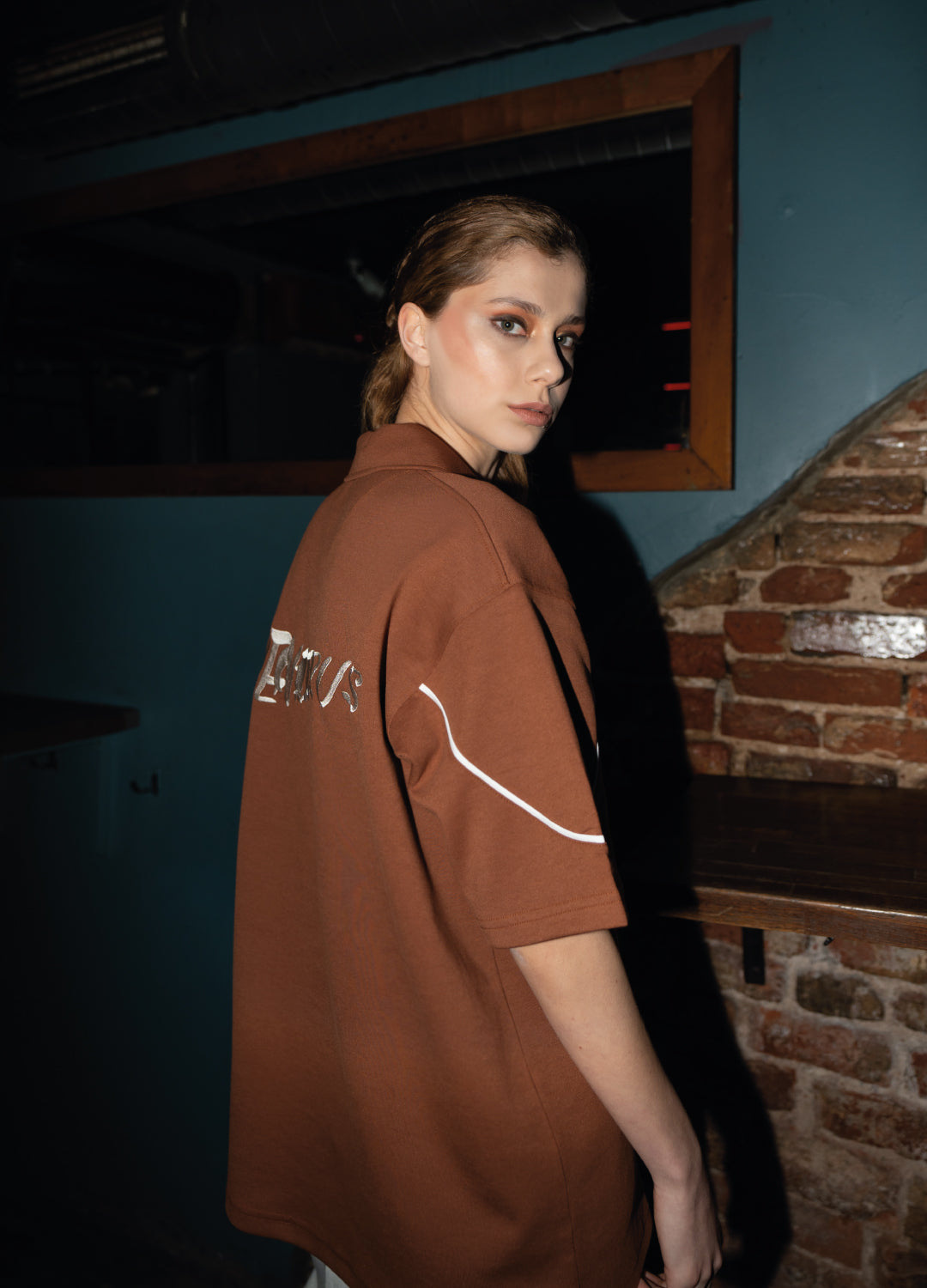 Unisex Polo Neck Brown T-Shirt 02