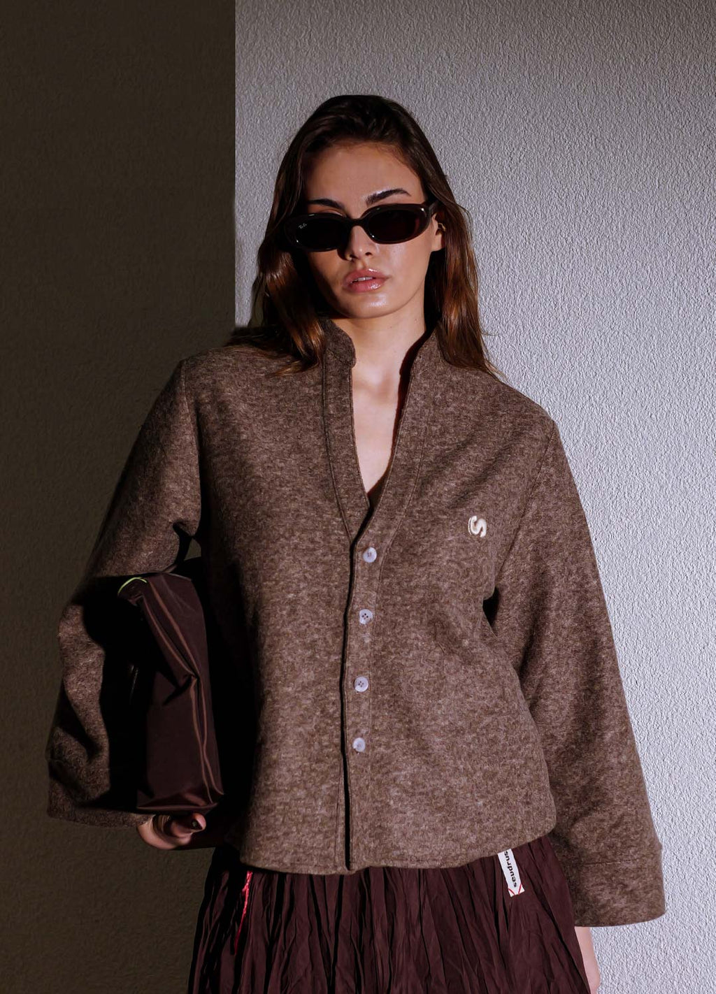 Effortless Logo Nakışlı %30 Yün Mor Hırka