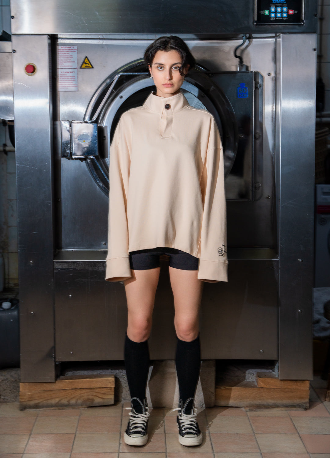 Unisex Cream High Collar Sweatshirt Scops x Sevdrus Collab