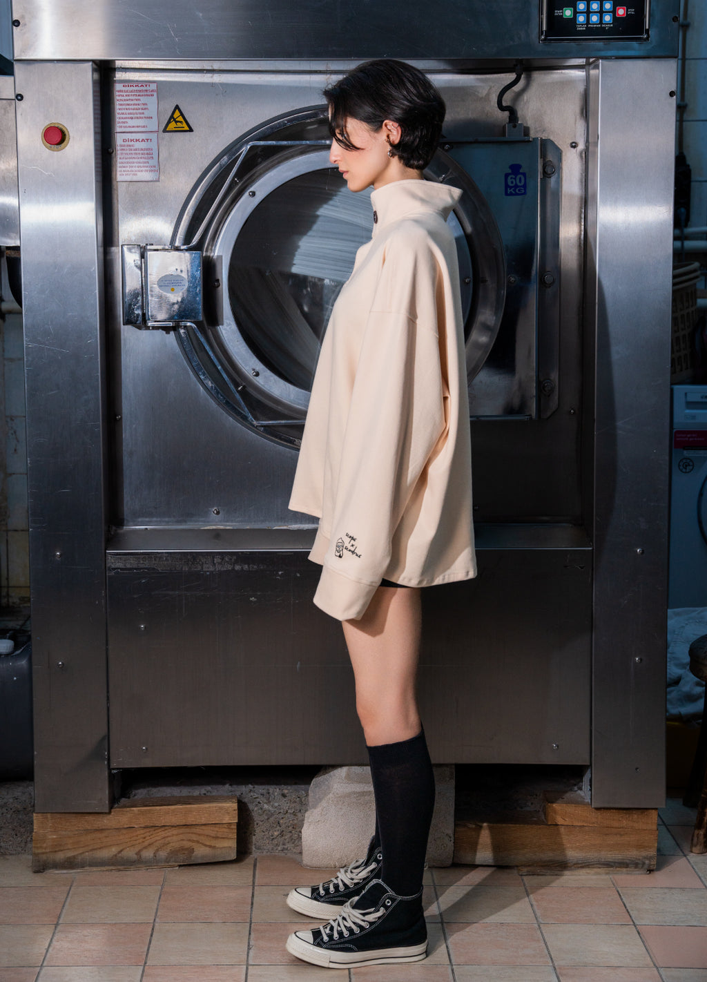 Unisex Cream High Collar Sweatshirt Scops x Sevdrus Collab