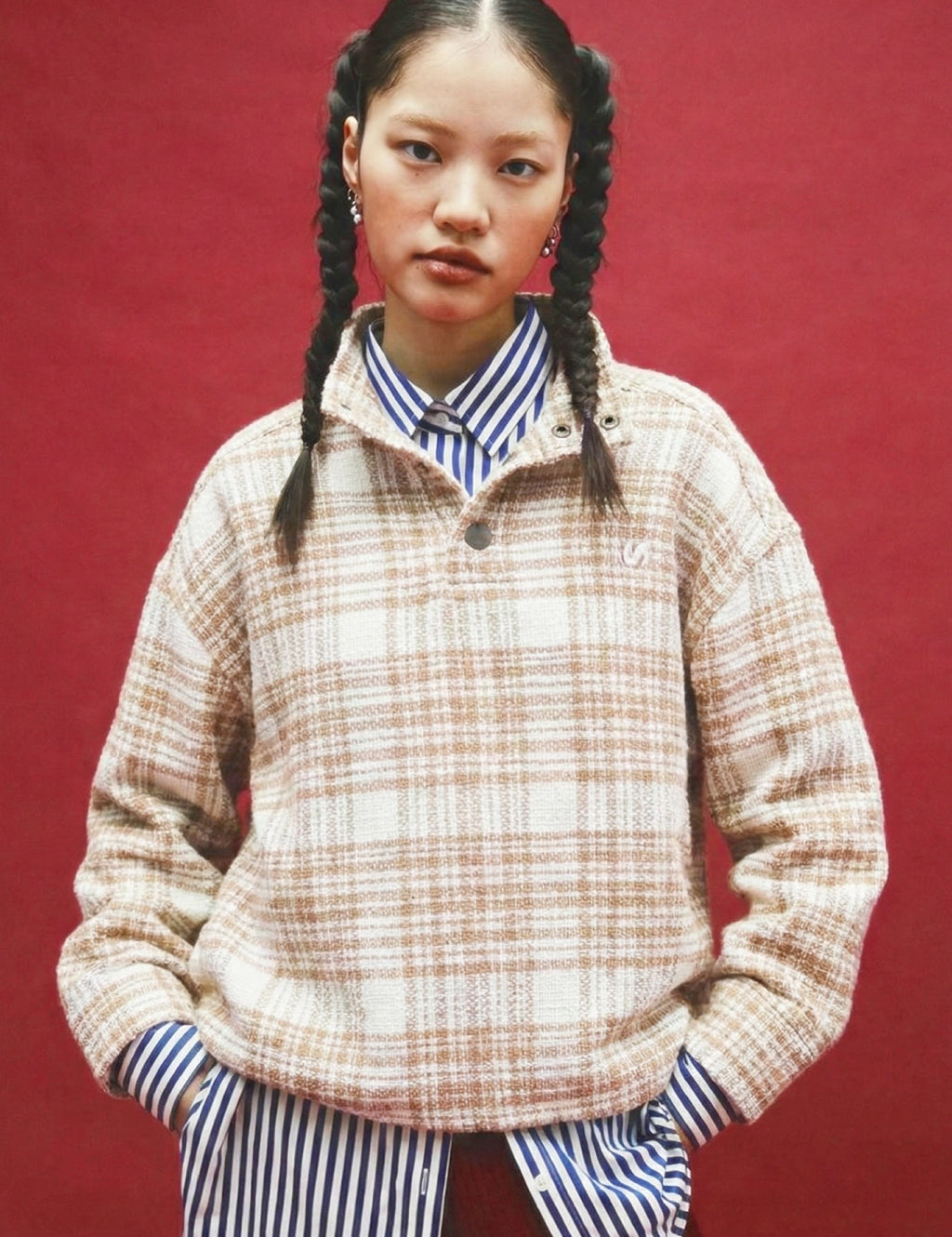 Ethereal Dokuma Çıtçıtlı Dik Yaka Kabartma Nakışlı Oversize Sweatshirt