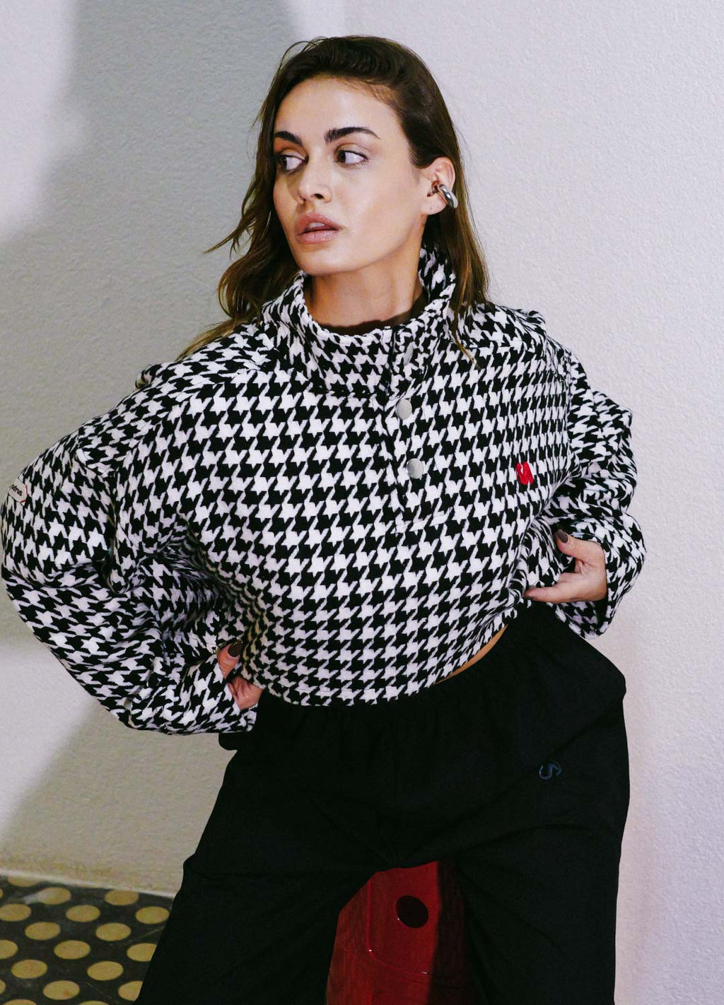 Shadow Ace Dik Yaka Yün Crop Sweatshirt