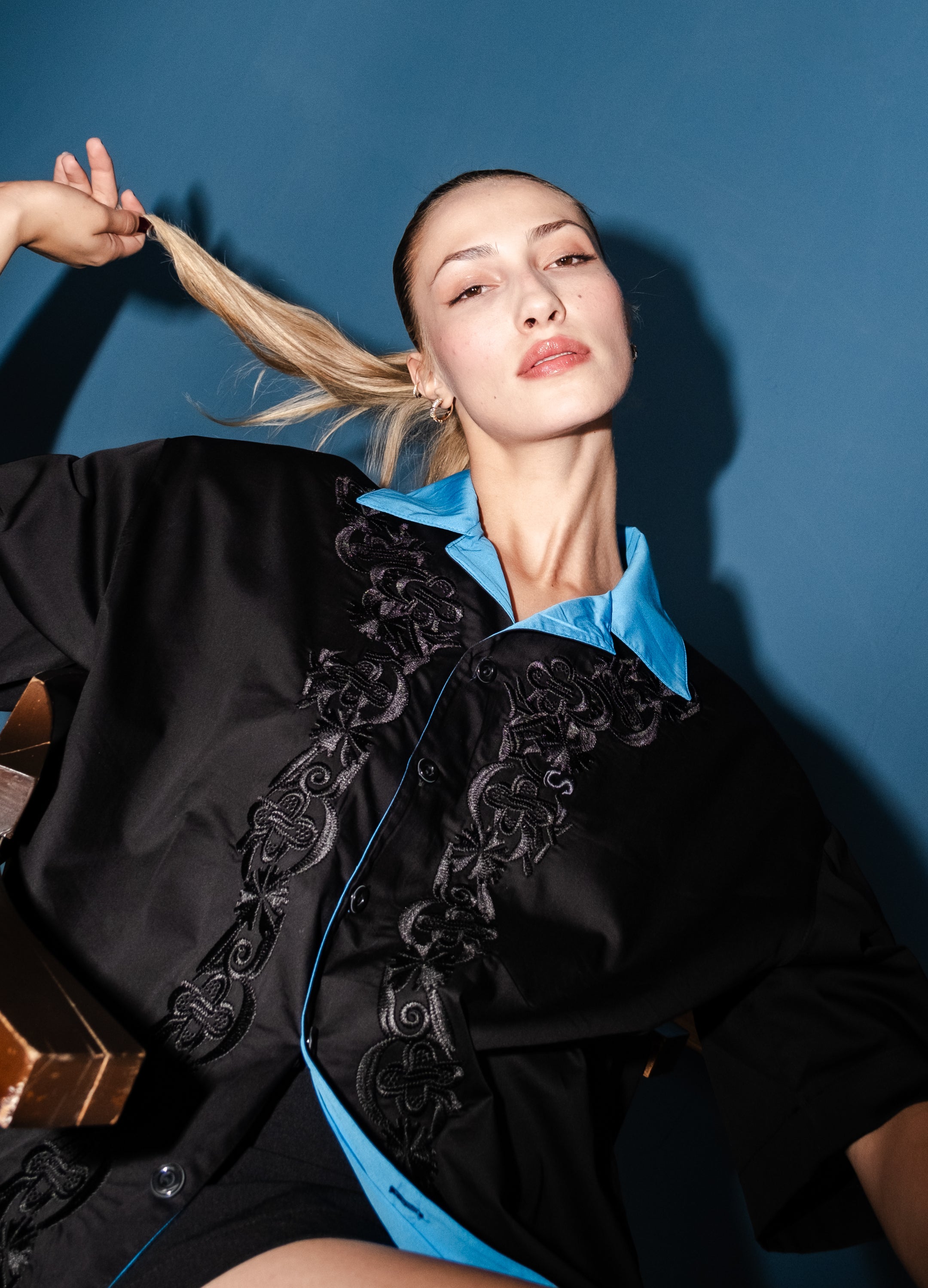 Unisex Embroidered Black Shirt 012