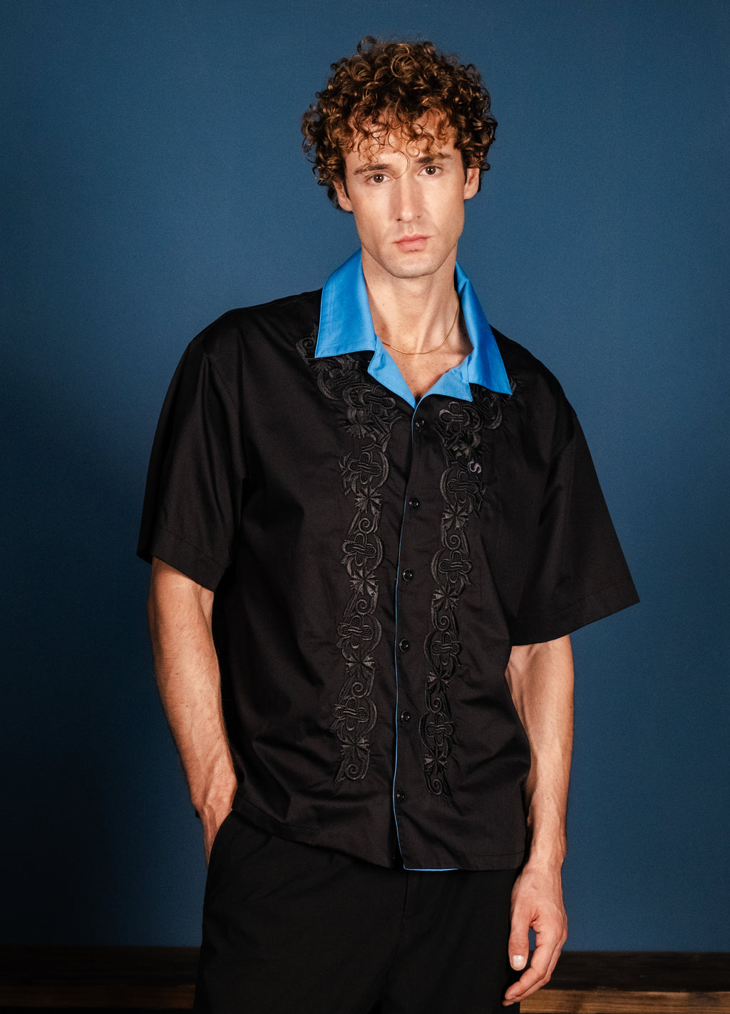 Unisex Embroidered Black Shirt 012