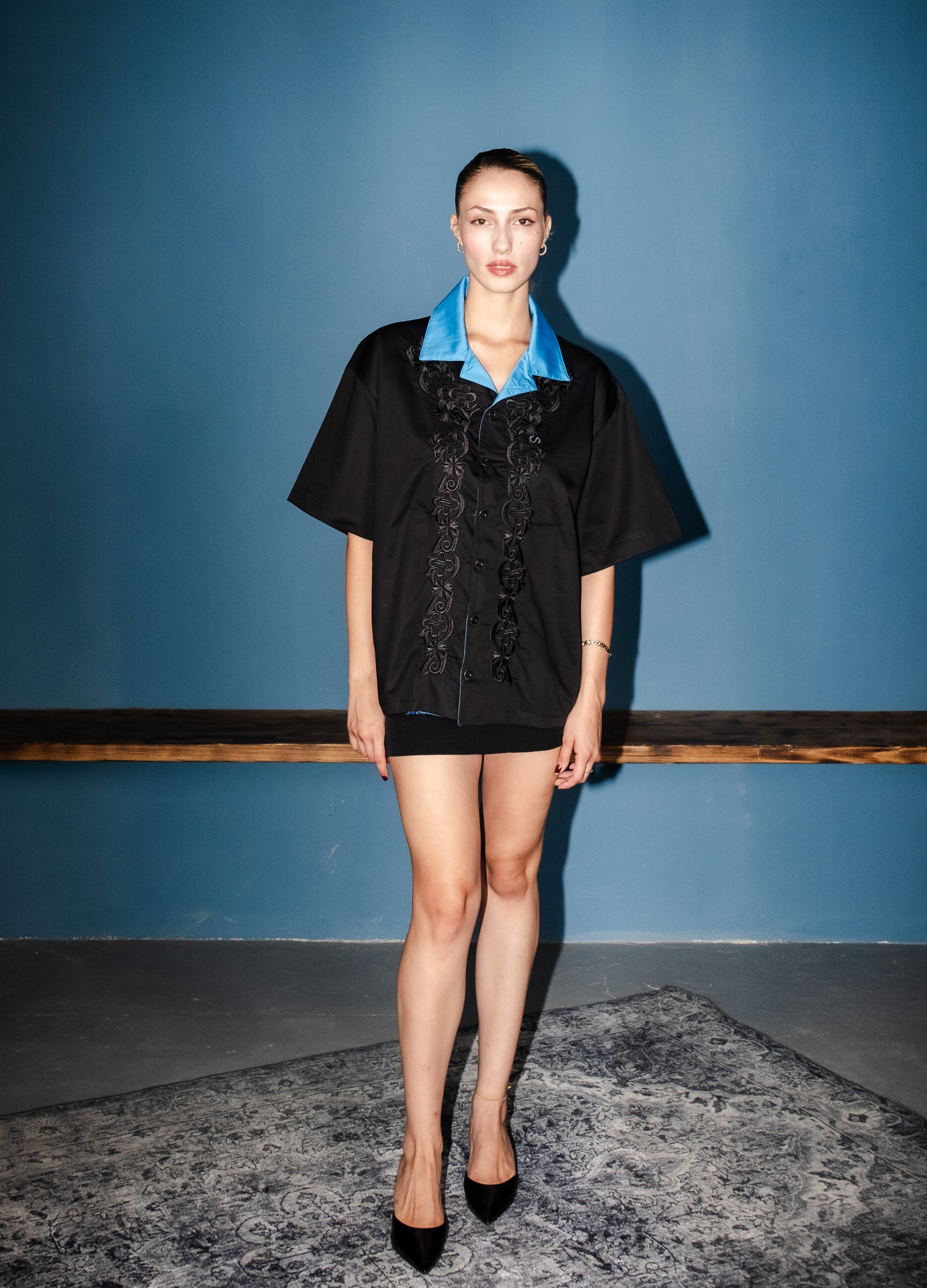 Unisex Embroidered Black Shirt 012