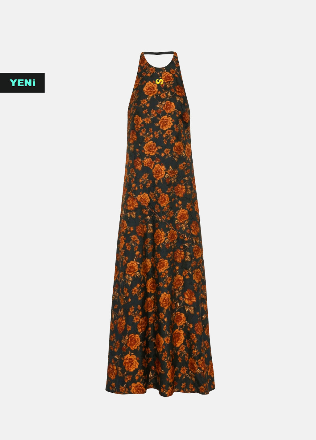 Sunset Floral Sırt Dekolteli Pamuk Saten Maxi Elbise