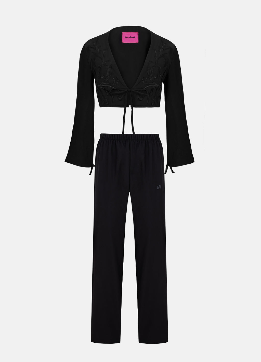 Embroidered Crop Cardigan and Sweatpants Set