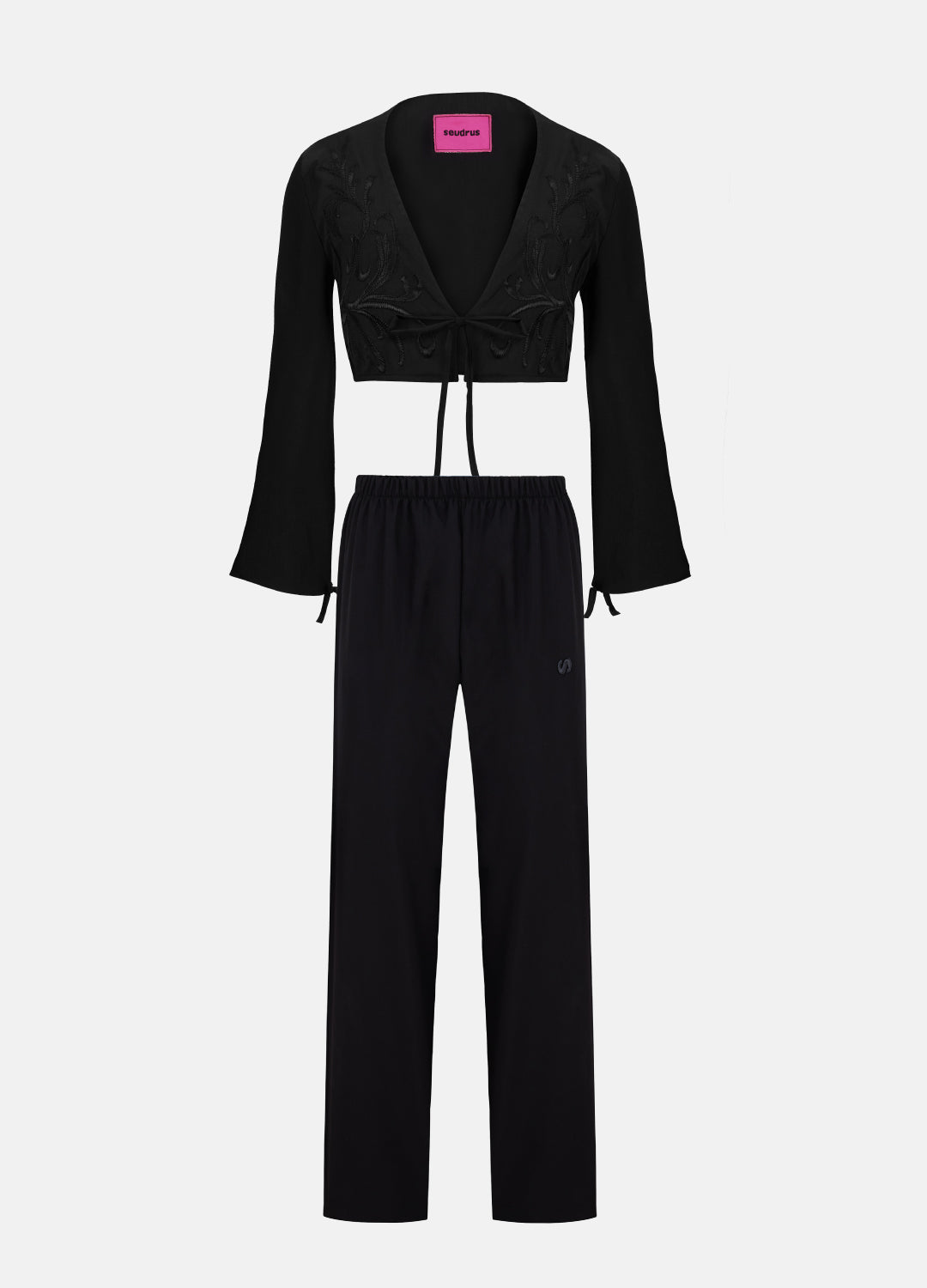 Embroidered Crop Cardigan and Sweatpants Set