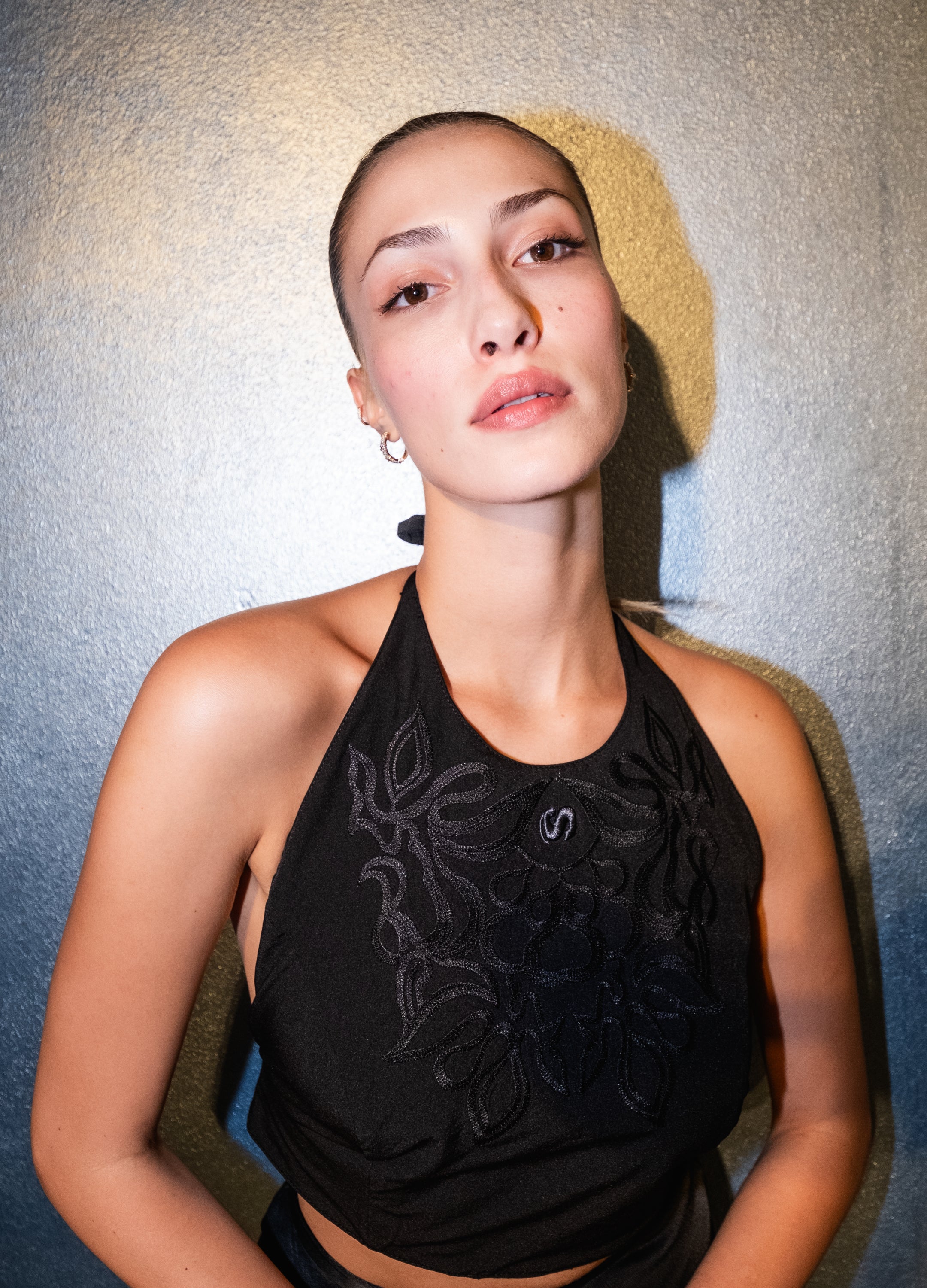 Embroidered Black Floral Bustier