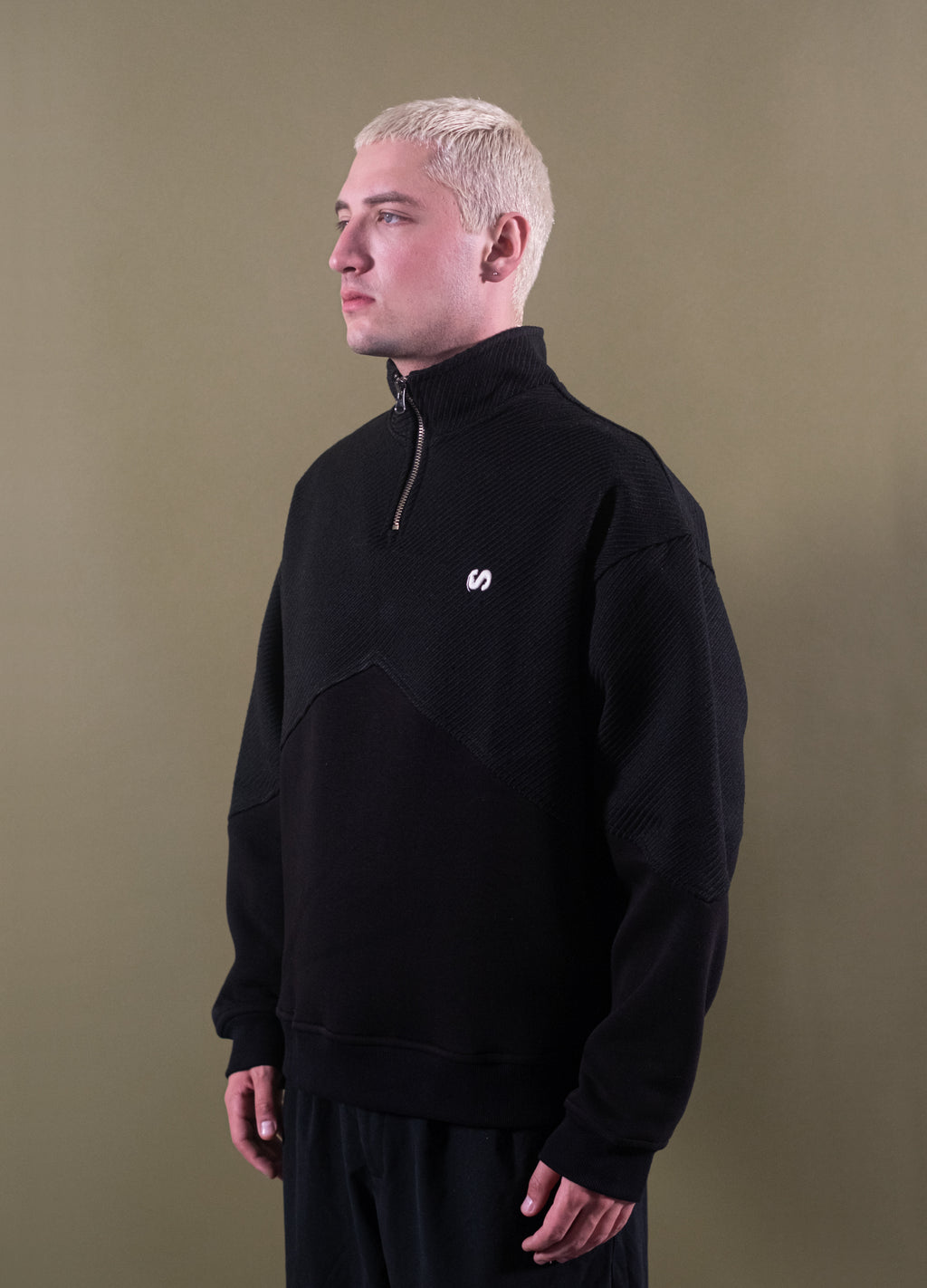 Unisex Prelude Half Zipped Black Sweatshirt