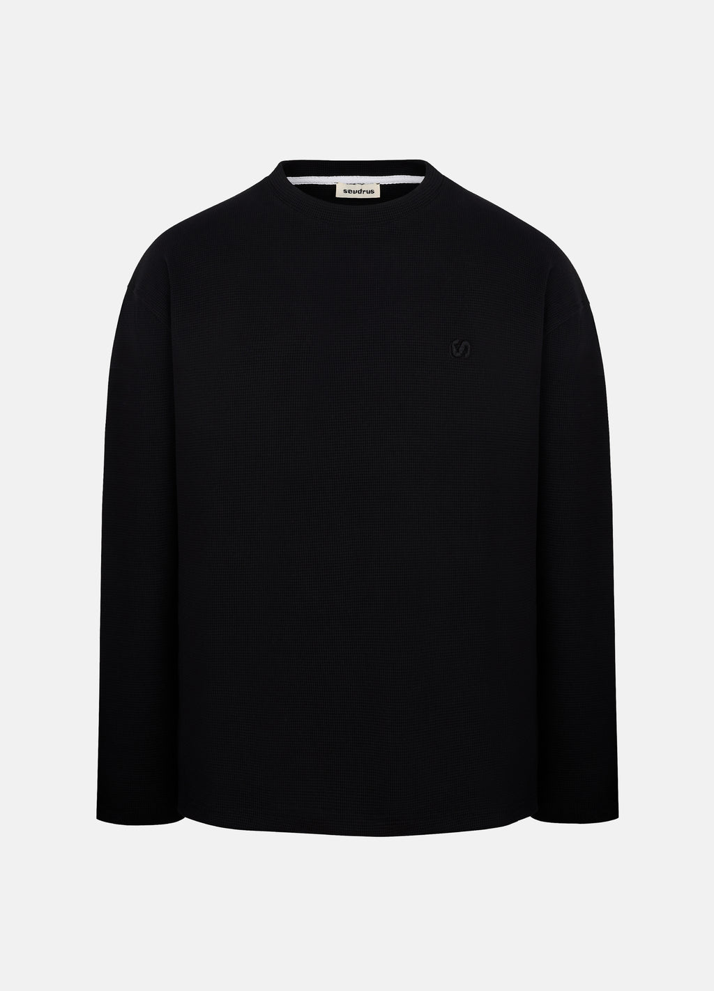 Unisex Black Waffle Long Sleeve Tee