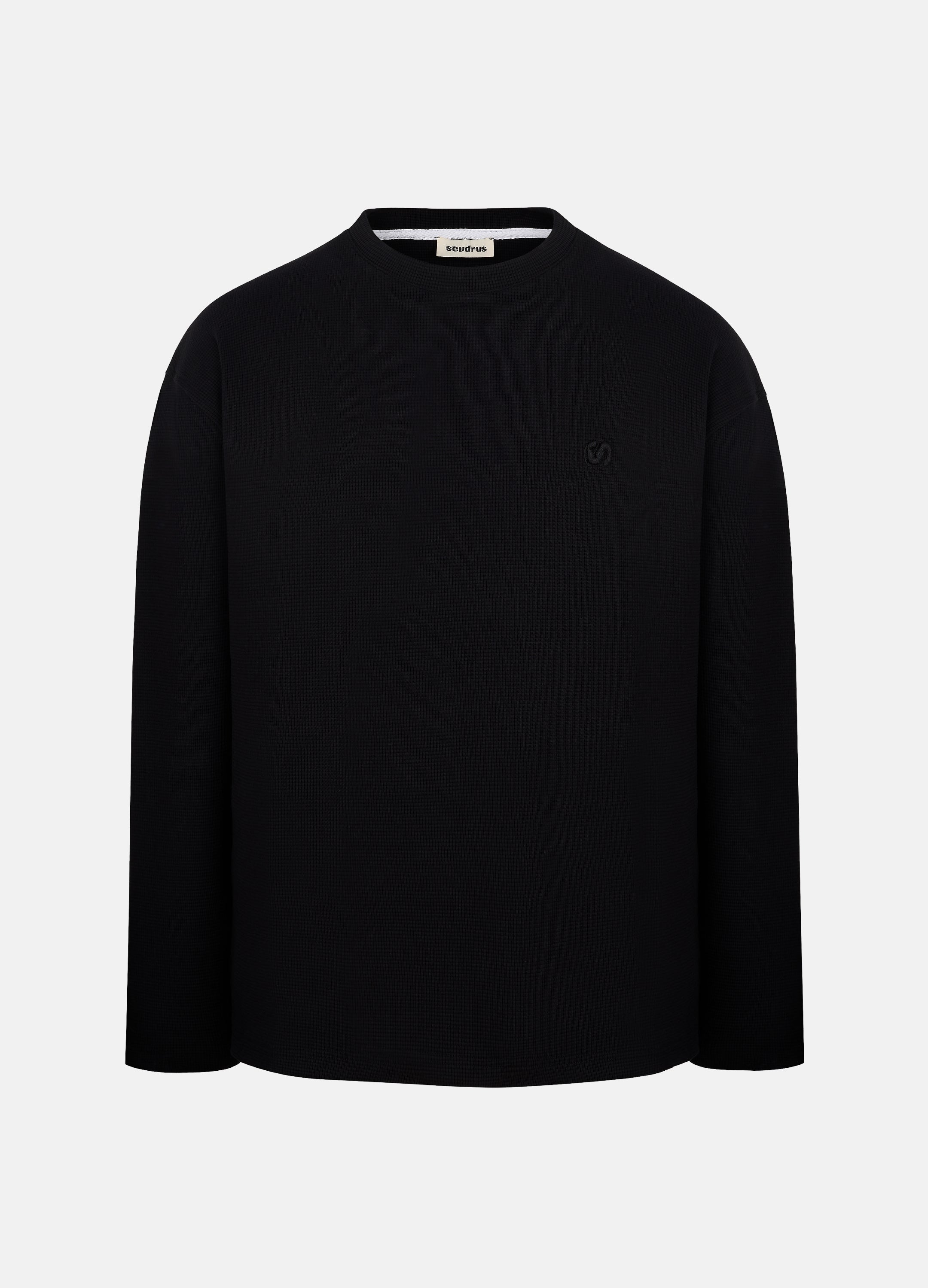 Unisex Black Waffle Long Sleeve Tee