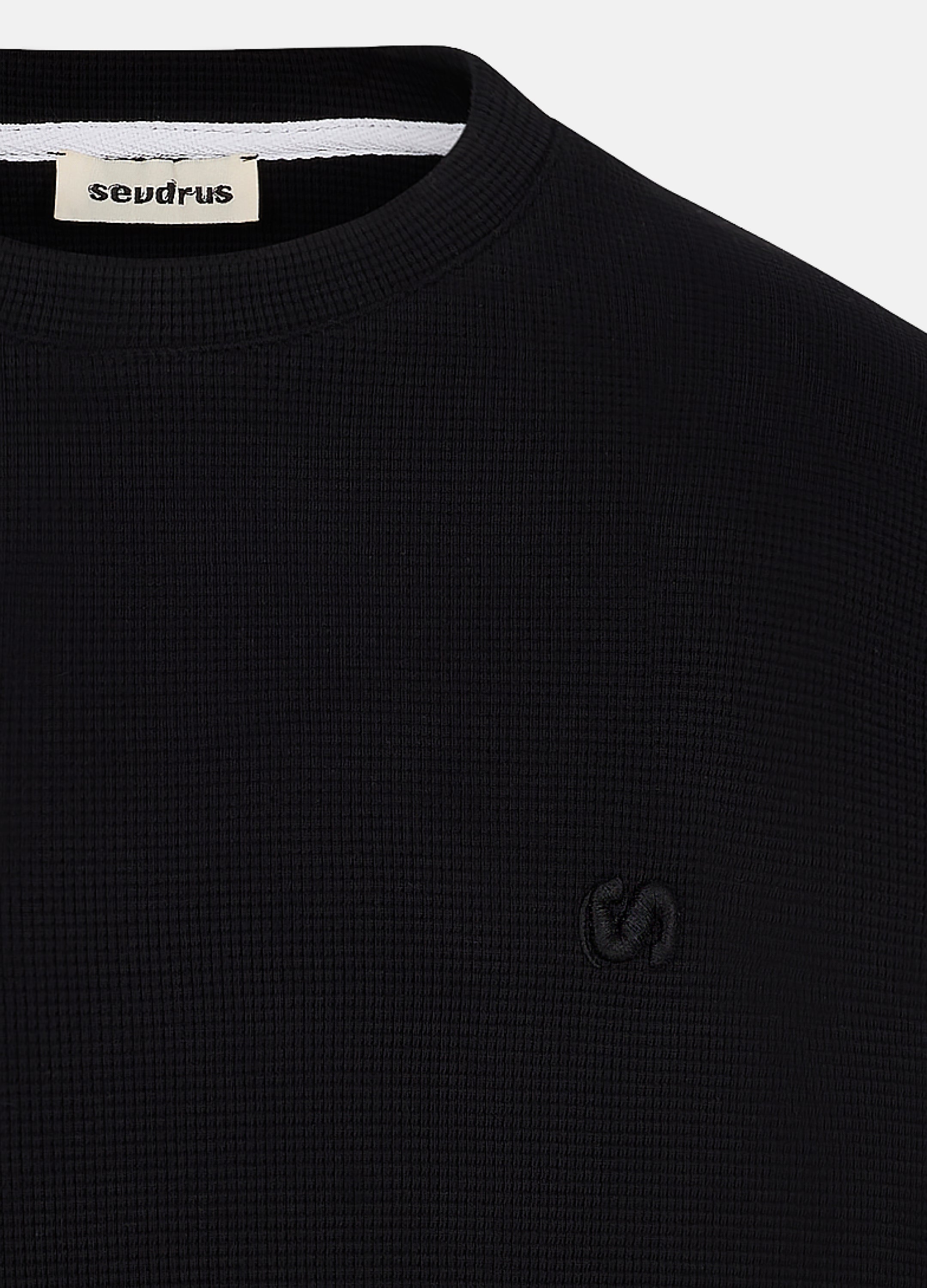 Unisex Black Waffle Long Sleeve Tee