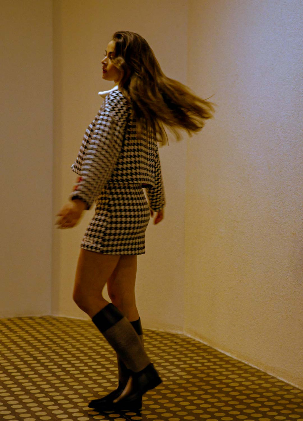 Monochrome Mini Yün Karışımlı Etek