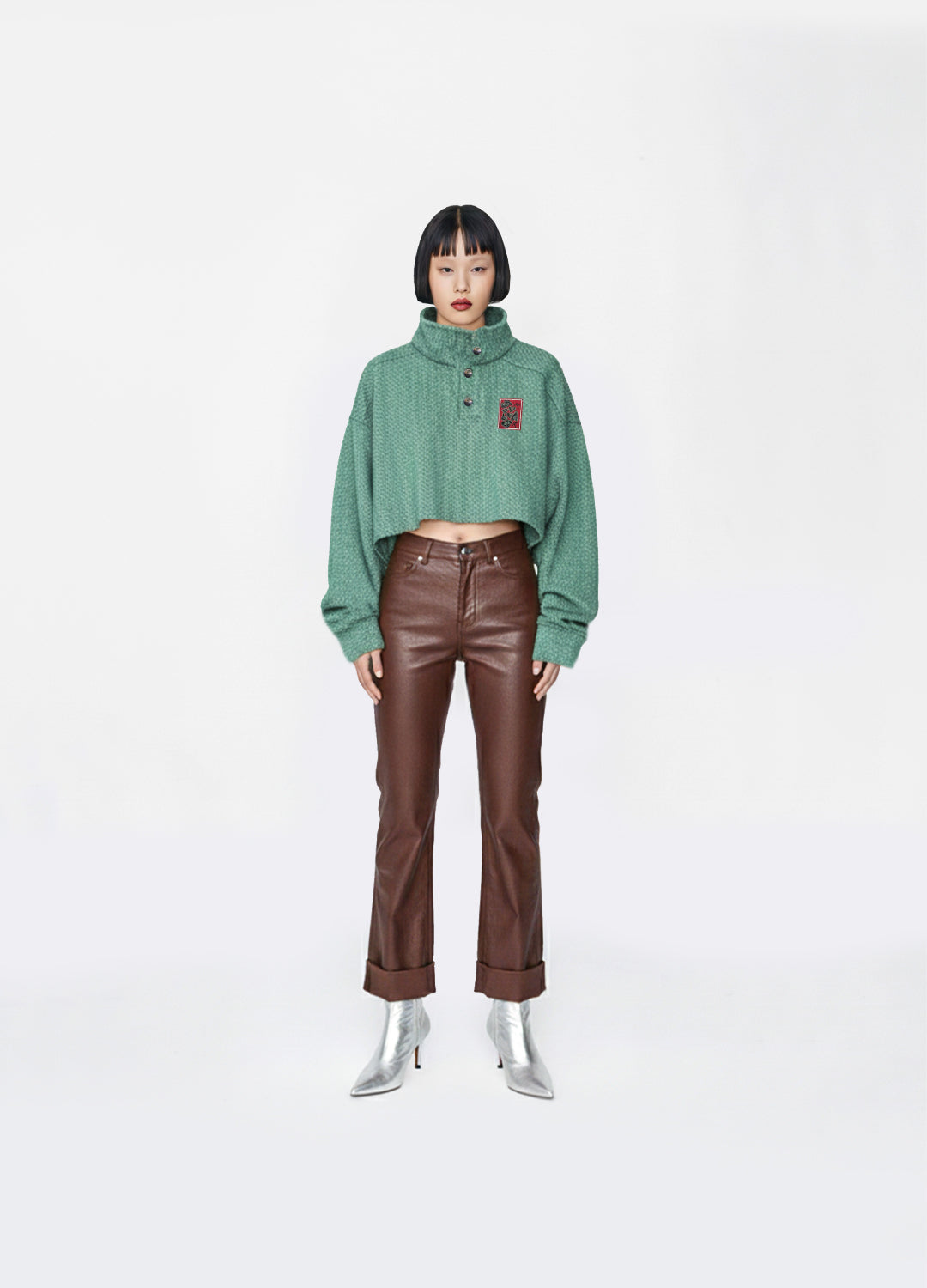 Maison Jade High Collar Wool Crop Sweatshirt