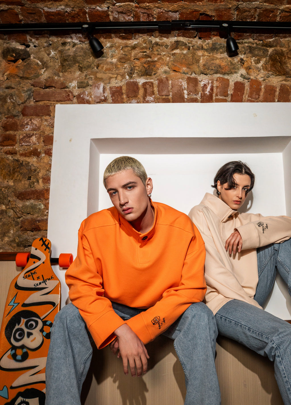 Unisex Orange High Collar Sweatshirt Scops x Sevdrus Collab