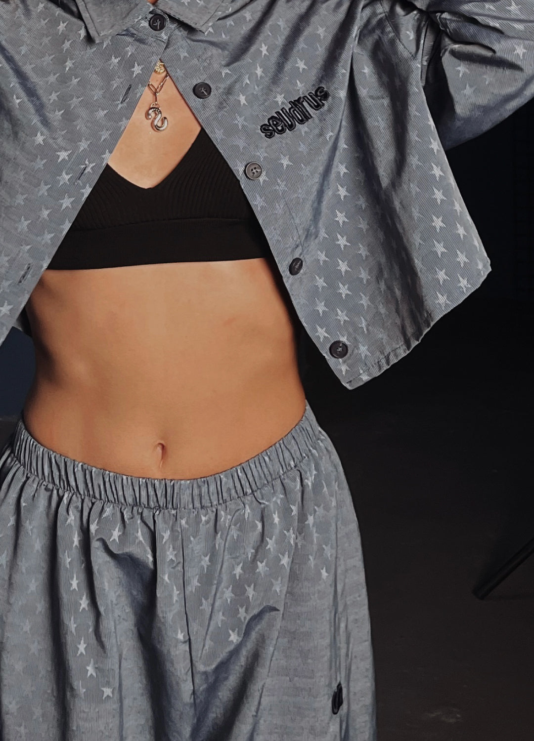 Starry Crop Gömlek ve Sweatpant 2'li Takım