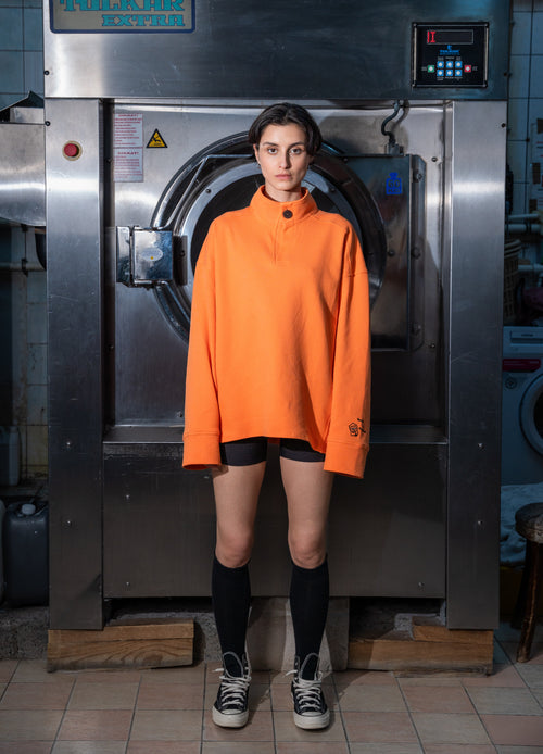 Oversize Dik Yaka Dokuma Turuncu Sweatshirt Scops x Sevdrus Collab