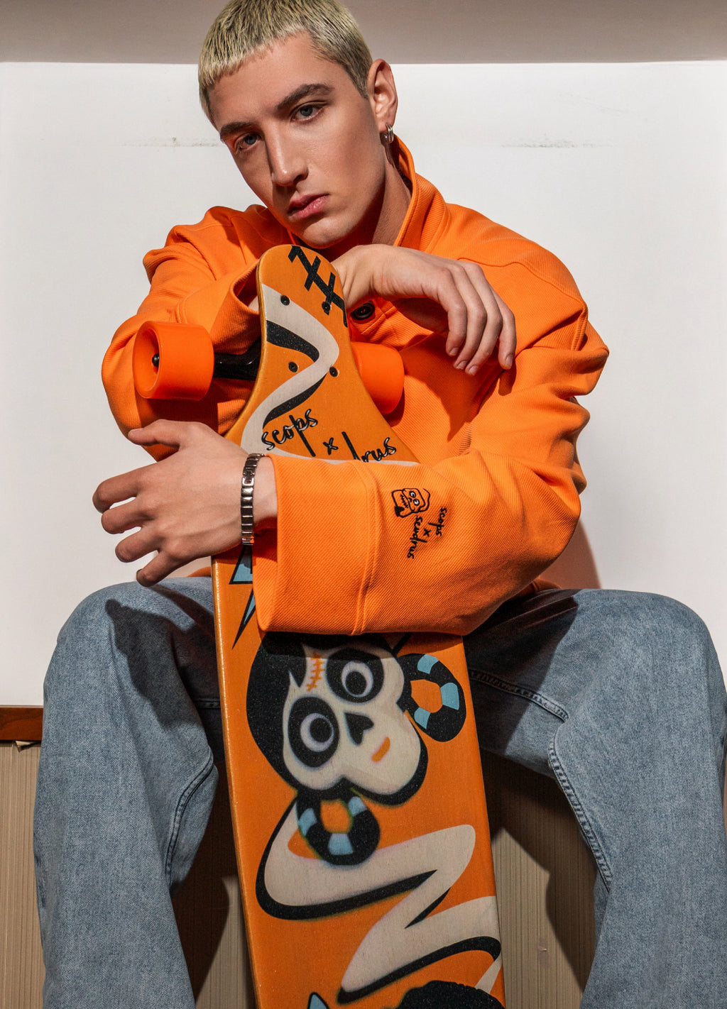 Unisex Orange High Collar Sweatshirt Scops x Sevdrus Collab