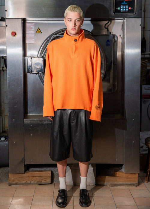 Unisex Oversize Dik Yaka Dokuma Turuncu Sweatshirt Scops x Sevdrus Collab