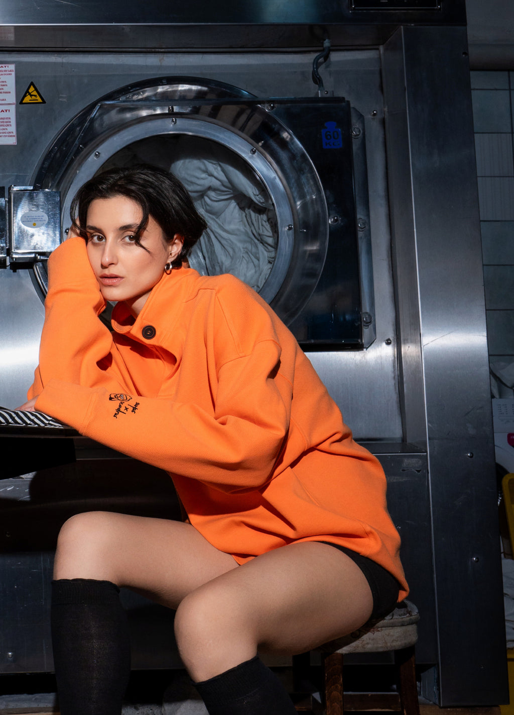 Unisex Orange High Collar Sweatshirt Scops x Sevdrus Collab