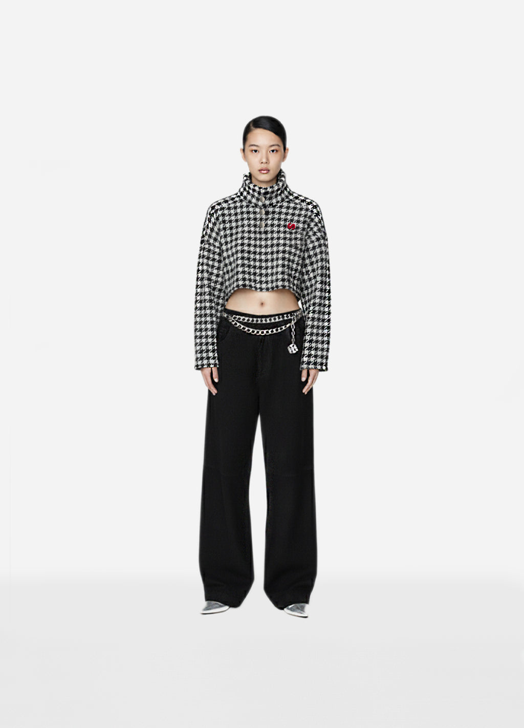 Shadow Ace High Collar Wool Crop Sweatshirt