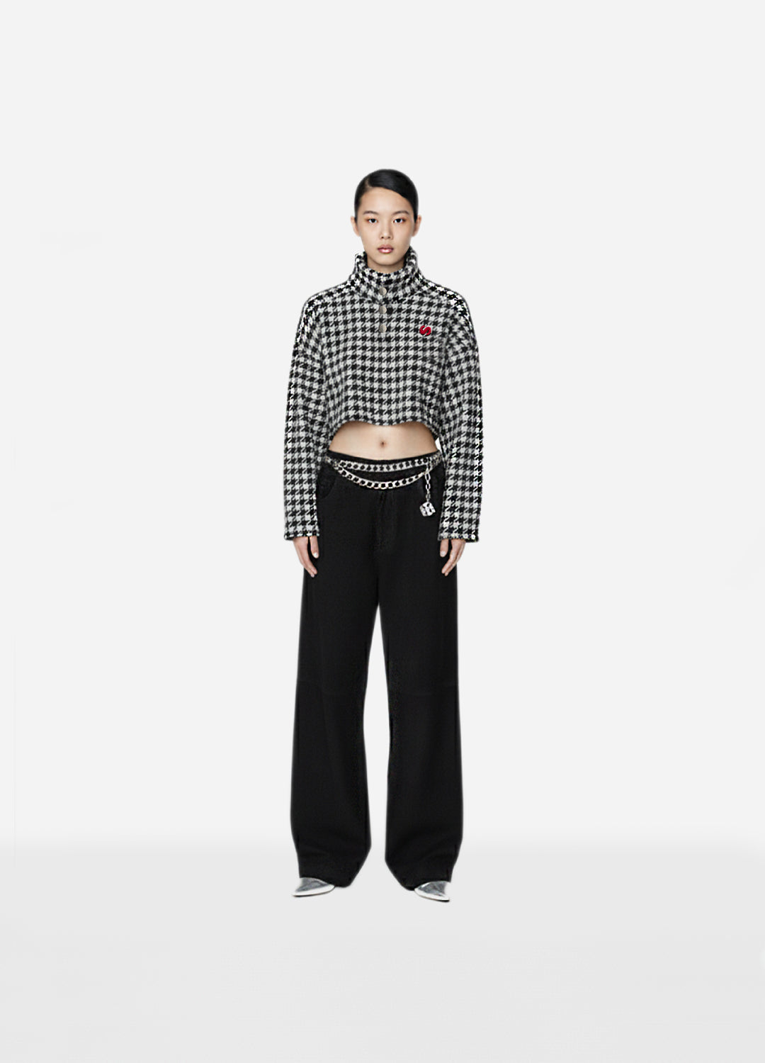 Shadow Ace High Collar Wool Crop Sweatshirt