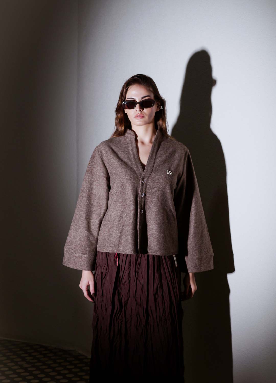 Effortless Logo Nakışlı %30 Yün Kahve Hırka