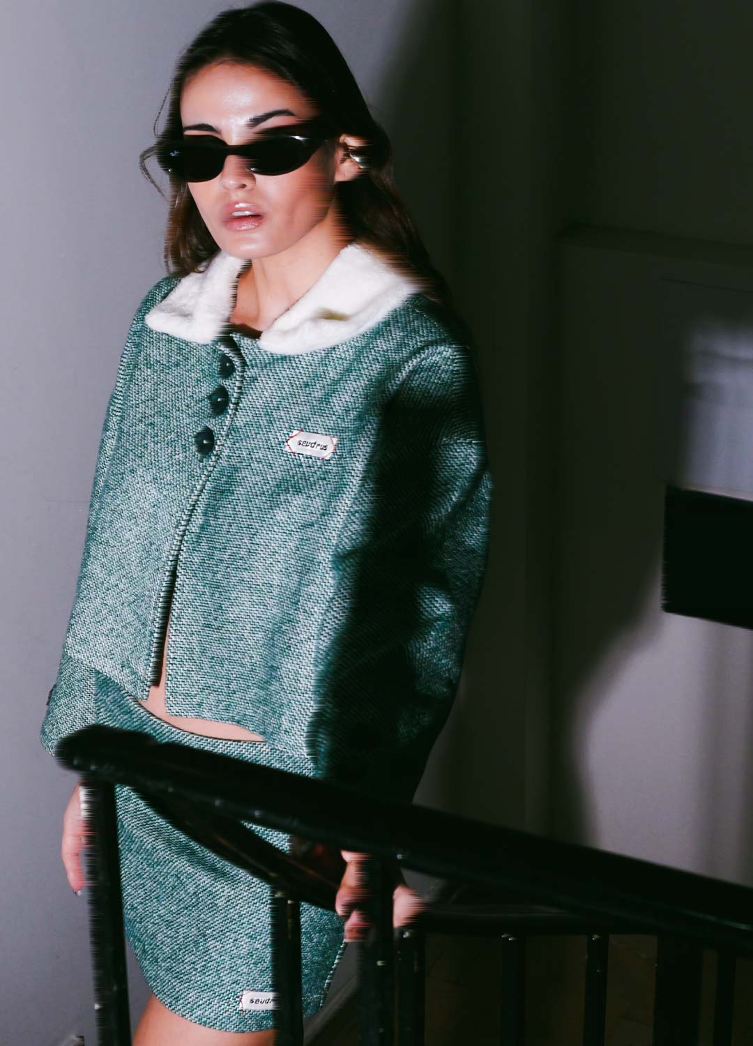 Emerald Green Mini Yün Karışımlı Etek