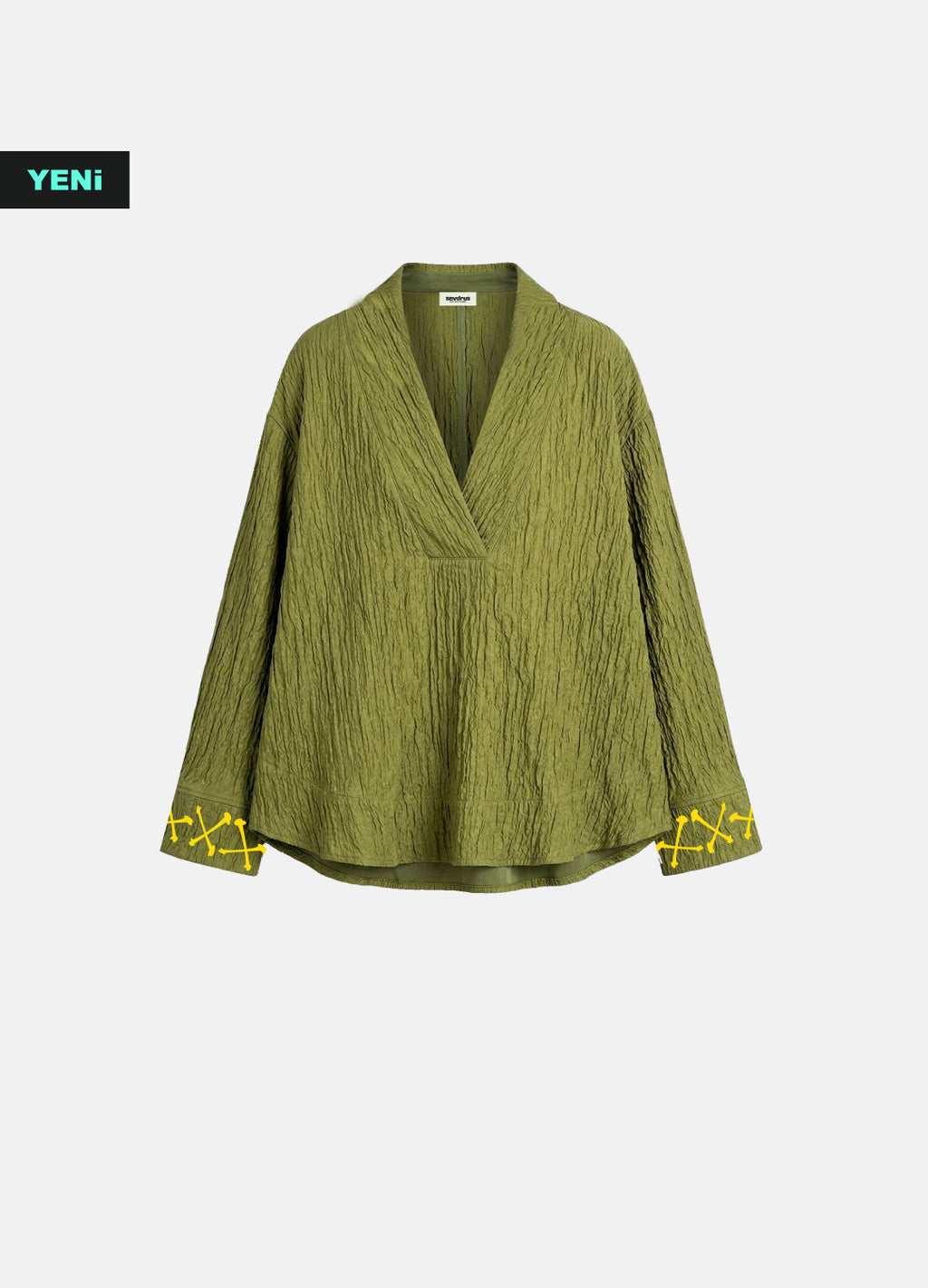 Nomadic Green X Nakışlı Oversize V Yaka Gömlek