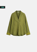 Nomadic Green X Nakışlı Oversize V Yaka Gömlek